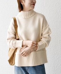 〈手洗い可能〉ワイド リブ ハイネック ニット プルオーバー