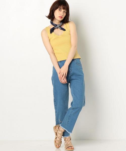 Another Edition(アナザーエディション)の「断ち切りVネックノースリーブプルオーバー/AEMFC タチキリ V/N NSL PO◆(ニット/セーター・レディース・ホワイト/イエロー/ネイビー/ブラウン・FREE)」の8枚目の写真