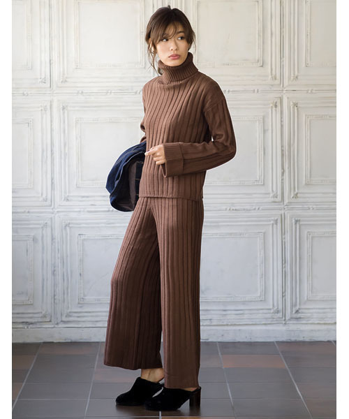 Re:EDIT（リエディ）の「[リエディ]太リブニットワイドパンツ/ボトムス/パンツ/ワイドパンツ・ガウチョパンツ（その他パンツ・レディース・ネイビー/ブラック/カーキ/ワイン/ブラウン/レンガ・MEDIUM）」の15枚目の写真