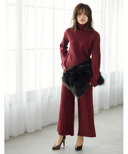 Re:EDIT（リエディ）の「[リエディ]太リブニットワイドパンツ/ボトムス/パンツ/ワイドパンツ・ガウチョパンツ（その他パンツ・レディース・ネイビー/ブラック/カーキ/ワイン/ブラウン/レンガ・MEDIUM）」の16枚目の写真