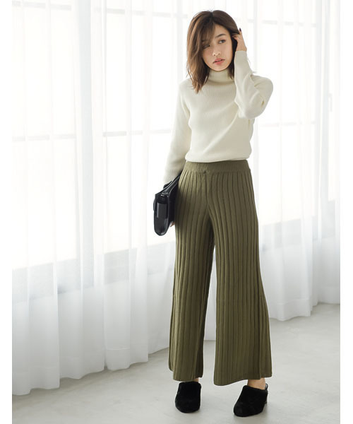 Re:EDIT（リエディ）の「[リエディ]太リブニットワイドパンツ/ボトムス/パンツ/ワイドパンツ・ガウチョパンツ（その他パンツ・レディース・ネイビー/ブラック/カーキ/ワイン/ブラウン/レンガ・MEDIUM）」の18枚目の写真