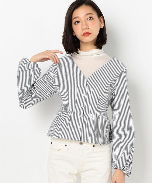 Another Edition(アナザーエディション)の「サッカーストライプブラウス/ AEMFC SUCKER ST BLUS(シャツ/ブラウス・レディース・ライトブルー/ネイビー・FREE)」の2枚目の写真