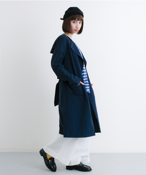 MERLOT（メルロー）の「ウエストリボンノーカラーフレアコート501-6591TK（その他アウター・レディース・ネイビー/ブラック/カーキ/ピンクベージュ/ライトブルー/グレー/キャメル・FREE）」の5枚目の写真