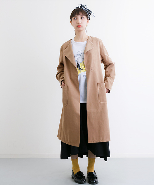 MERLOT（メルロー）の「ウエストリボンノーカラーフレアコート501-6591TK（その他アウター・レディース・ネイビー/ブラック/カーキ/ピンクベージュ/ライトブルー/グレー/キャメル・FREE）」の6枚目の写真