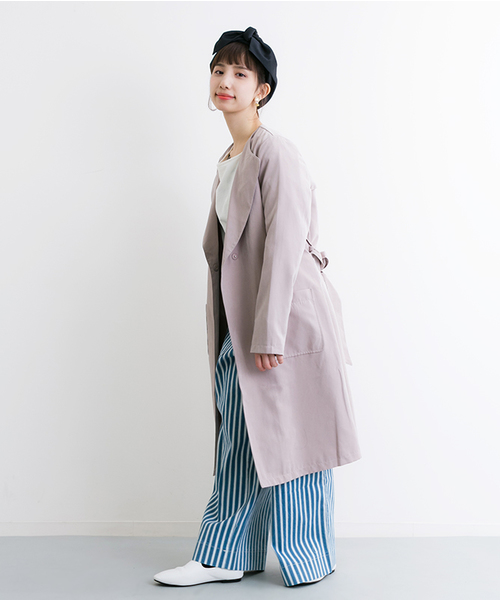 MERLOT（メルロー）の「ウエストリボンノーカラーフレアコート501-6591TK（その他アウター・レディース・ネイビー/ブラック/カーキ/ピンクベージュ/ライトブルー/グレー/キャメル・FREE）」の7枚目の写真