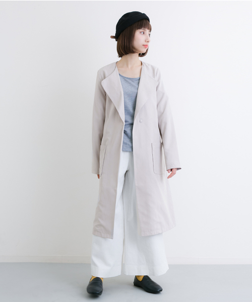 MERLOT（メルロー）の「ウエストリボンノーカラーフレアコート501-6591TK（その他アウター・レディース・ネイビー/ブラック/カーキ/ピンクベージュ/ライトブルー/グレー/キャメル・FREE）」の3枚目の写真