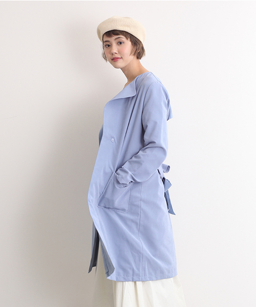 MERLOT（メルロー）の「ウエストリボンノーカラーフレアコート501-6591TK（その他アウター・レディース・ネイビー/ブラック/カーキ/ピンクベージュ/ライトブルー/グレー/キャメル・FREE）」の18枚目の写真