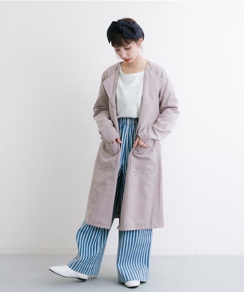 MERLOT（メルロー）の「ウエストリボンノーカラーフレアコート501-6591TK（その他アウター・レディース・ネイビー/ブラック/カーキ/ピンクベージュ/ライトブルー/グレー/キャメル・FREE）」の20枚目の写真