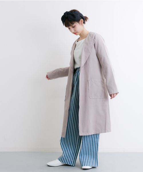 MERLOT（メルロー）の「ウエストリボンノーカラーフレアコート501-6591TK（その他アウター・レディース・ネイビー/ブラック/カーキ/ピンクベージュ/ライトブルー/グレー/キャメル・FREE）」の21枚目の写真