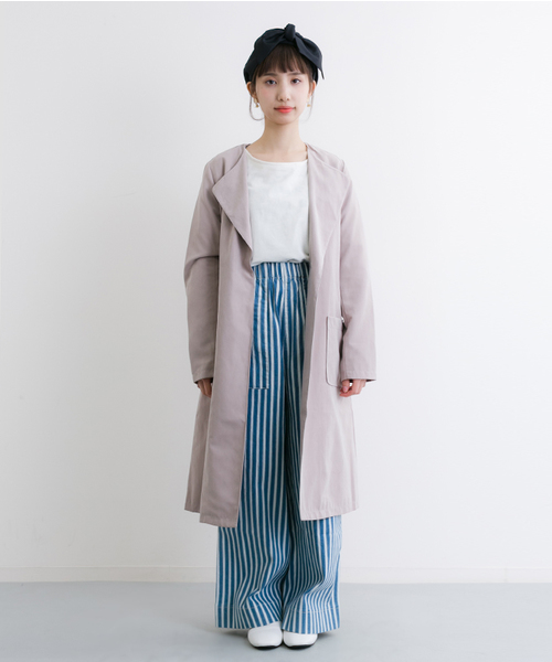 MERLOT（メルロー）の「ウエストリボンノーカラーフレアコート501-6591TK（その他アウター・レディース・ネイビー/ブラック/カーキ/ピンクベージュ/ライトブルー/グレー/キャメル・FREE）」の10枚目の写真