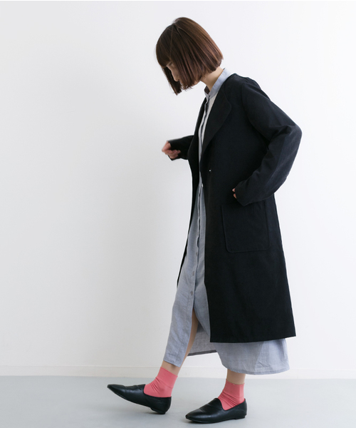 MERLOT（メルロー）の「ウエストリボンノーカラーフレアコート501-6591TK（その他アウター・レディース・ネイビー/ブラック/カーキ/ピンクベージュ/ライトブルー/グレー/キャメル・FREE）」の12枚目の写真