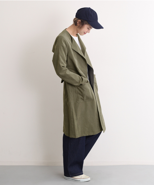 MERLOT（メルロー）の「ウエストリボンノーカラーフレアコート501-6591TK（その他アウター・レディース・ネイビー/ブラック/カーキ/ピンクベージュ/ライトブルー/グレー/キャメル・FREE）」の13枚目の写真