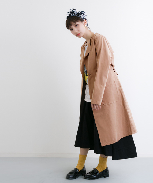 MERLOT（メルロー）の「ウエストリボンノーカラーフレアコート501-6591TK（その他アウター・レディース・ネイビー/ブラック/カーキ/ピンクベージュ/ライトブルー/グレー/キャメル・FREE）」の14枚目の写真