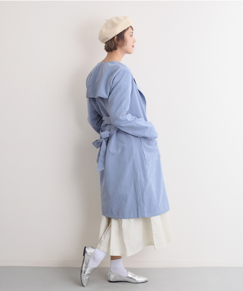 MERLOT（メルロー）の「ウエストリボンノーカラーフレアコート501-6591TK（その他アウター・レディース・ネイビー/ブラック/カーキ/ピンクベージュ/ライトブルー/グレー/キャメル・FREE）」の8枚目の写真