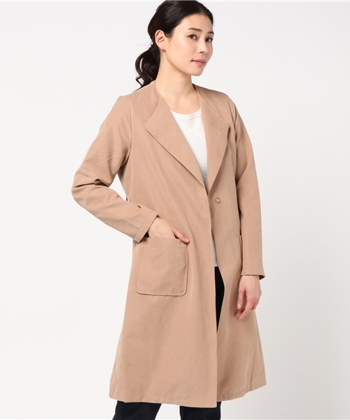 MERLOT（メルロー）の「ウエストリボンノーカラーフレアコート501-6591TK（その他アウター・レディース・ネイビー/ブラック/カーキ/ピンクベージュ/ライトブルー/グレー/キャメル・FREE）」の17枚目の写真