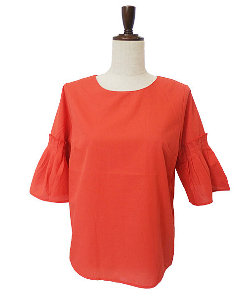 BLUEEAST（ブルーイースト）の「ボリュームギャザー袖ブラウス（シャツ/ブラウス・レディース・オフホワイト/オレンジ/ネイビー/ストライプ・MEDIUM）」の3枚目の写真