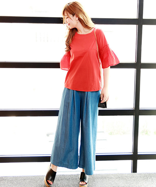 BLUEEAST（ブルーイースト）の「ボリュームギャザー袖ブラウス（シャツ/ブラウス・レディース・オフホワイト/オレンジ/ネイビー/ストライプ・MEDIUM）」の20枚目の写真