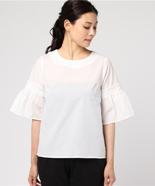 BLUEEAST（ブルーイースト）の「ボリュームギャザー袖ブラウス（シャツ/ブラウス・レディース・オフホワイト/オレンジ/ネイビー/ストライプ・MEDIUM）」の11枚目の写真