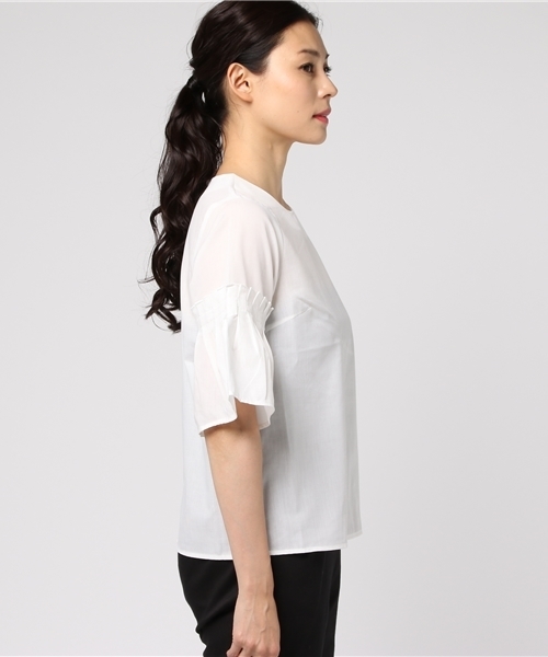 BLUEEAST（ブルーイースト）の「ボリュームギャザー袖ブラウス（シャツ/ブラウス・レディース・オフホワイト/オレンジ/ネイビー/ストライプ・MEDIUM）」の12枚目の写真