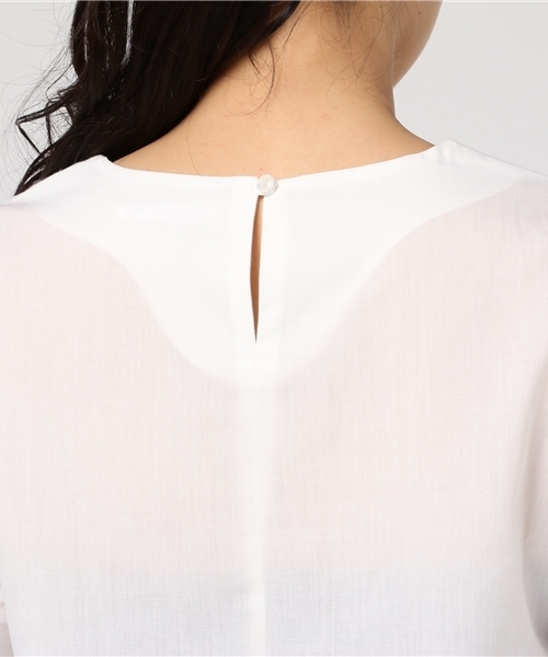 BLUEEAST（ブルーイースト）の「ボリュームギャザー袖ブラウス（シャツ/ブラウス・レディース・オフホワイト/オレンジ/ネイビー/ストライプ・MEDIUM）」の7枚目の写真