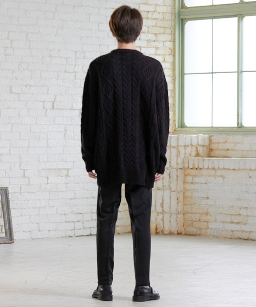 ビッグシルエットアラン編みクルーネックケーブルニットセーター MONO