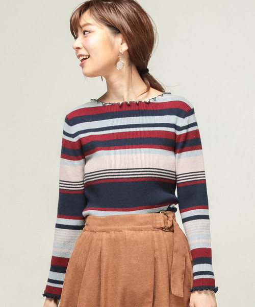 natural couture(ナチュラルクチュール)の「PPメローフリルニット(ニット/セーター・レディース・ブラック/ネイビー/グリーン/アイボリー/マスタード/ピンク系その他・FREE)」の4枚目の写真