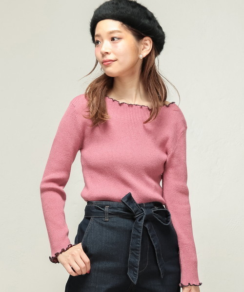 natural couture(ナチュラルクチュール)の「PPメローフリルニット(ニット/セーター・レディース・ブラック/ネイビー/グリーン/アイボリー/マスタード/ピンク系その他・FREE)」の6枚目の写真