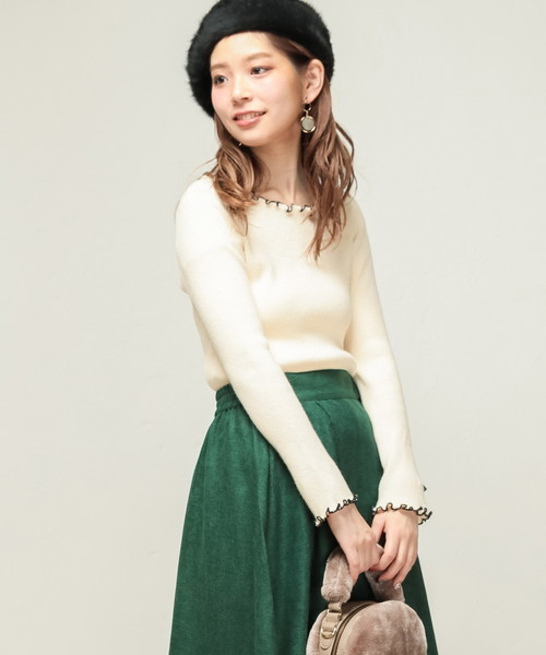 natural couture(ナチュラルクチュール)の「PPメローフリルニット(ニット/セーター・レディース・ブラック/ネイビー/グリーン/アイボリー/マスタード/ピンク系その他・FREE)」の2枚目の写真