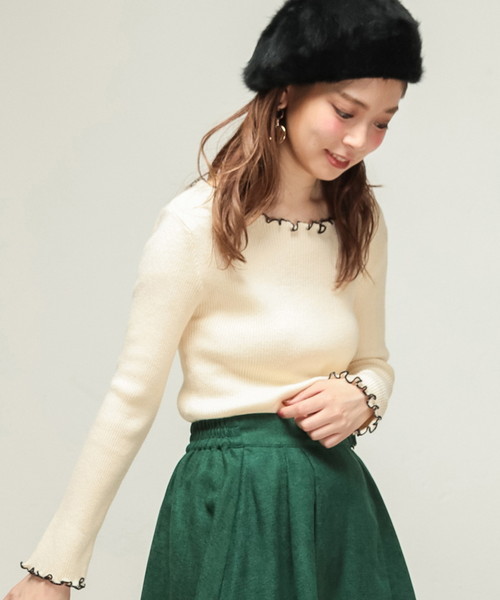 natural couture(ナチュラルクチュール)の「PPメローフリルニット(ニット/セーター・レディース・ブラック/ネイビー/グリーン/アイボリー/マスタード/ピンク系その他・FREE)」の13枚目の写真