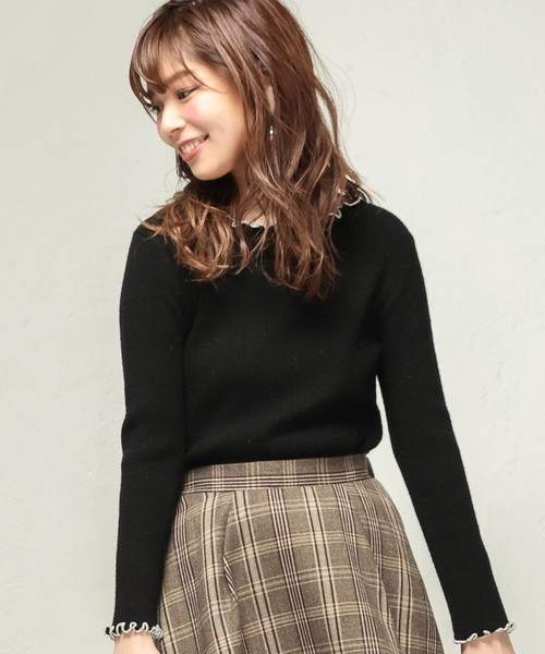 natural couture(ナチュラルクチュール)の「PPメローフリルニット(ニット/セーター・レディース・ブラック/ネイビー/グリーン/アイボリー/マスタード/ピンク系その他・FREE)」の7枚目の写真