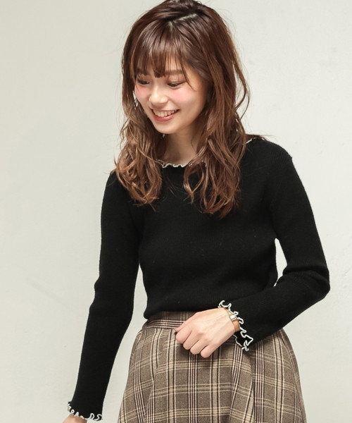 natural couture(ナチュラルクチュール)の「PPメローフリルニット(ニット/セーター・レディース・ブラック/ネイビー/グリーン/アイボリー/マスタード/ピンク系その他・FREE)」の16枚目の写真