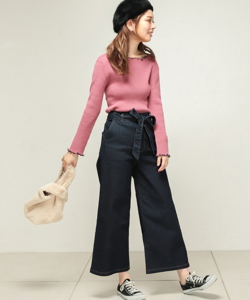 natural couture(ナチュラルクチュール)の「PPメローフリルニット(ニット/セーター・レディース・ブラック/ネイビー/グリーン/アイボリー/マスタード/ピンク系その他・FREE)」の8枚目の写真