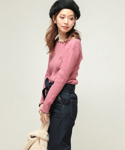 natural couture(ナチュラルクチュール)の「PPメローフリルニット(ニット/セーター・レディース・ブラック/ネイビー/グリーン/アイボリー/マスタード/ピンク系その他・FREE)」の17枚目の写真
