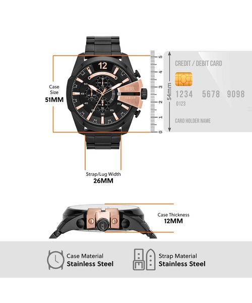 DIESEL(ディーゼル)の「ディーゼル 腕時計 メンズ アナログ ステンレス DZ4309(アナログ腕時計・メンズ・ブラック×ゴールド・FREE)」の3枚目の写真