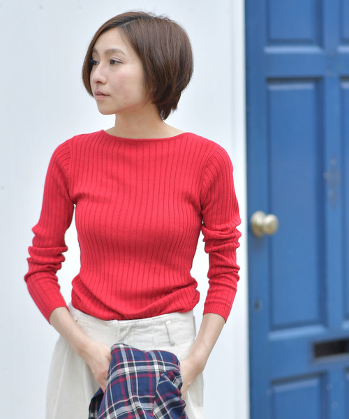 rps（アールピーエス）の「ワイドリブボートネック長袖ニットプルオーバー（ニット/セーター・レディース・オフホワイト/ブラック/杢グレー/ベージュ系その他/ミント/ブルー/ネイビー/イエロー/ピンク/レッド・M/L）」の10枚目の写真