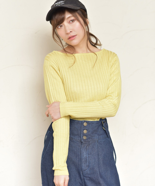 rps（アールピーエス）の「ワイドリブボートネック長袖ニットプルオーバー（ニット/セーター・レディース・オフホワイト/ブラック/杢グレー/ベージュ系その他/ミント/ブルー/ネイビー/イエロー/ピンク/レッド・M/L）」の8枚目の写真