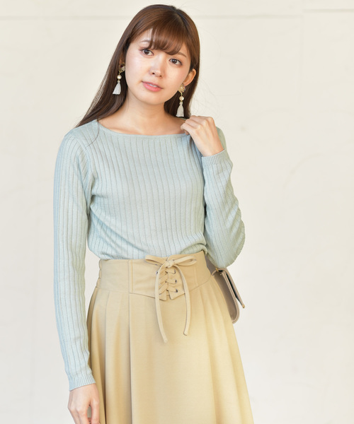 rps（アールピーエス）の「ワイドリブボートネック長袖ニットプルオーバー（ニット/セーター・レディース・オフホワイト/ブラック/杢グレー/ベージュ系その他/ミント/ブルー/ネイビー/イエロー/ピンク/レッド・M/L）」の6枚目の写真