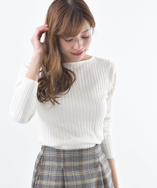 rps（アールピーエス）の「ワイドリブボートネック長袖ニットプルオーバー（ニット/セーター・レディース・オフホワイト/ブラック/杢グレー/ベージュ系その他/ミント/ブルー/ネイビー/イエロー/ピンク/レッド・M/L）」の14枚目の写真