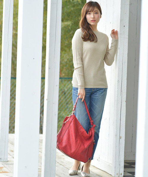 rps（アールピーエス）の「ワイドリブボートネック長袖ニットプルオーバー（ニット/セーター・レディース・オフホワイト/ブラック/杢グレー/ベージュ系その他/ミント/ブルー/ネイビー/イエロー/ピンク/レッド・M/L）」の12枚目の写真