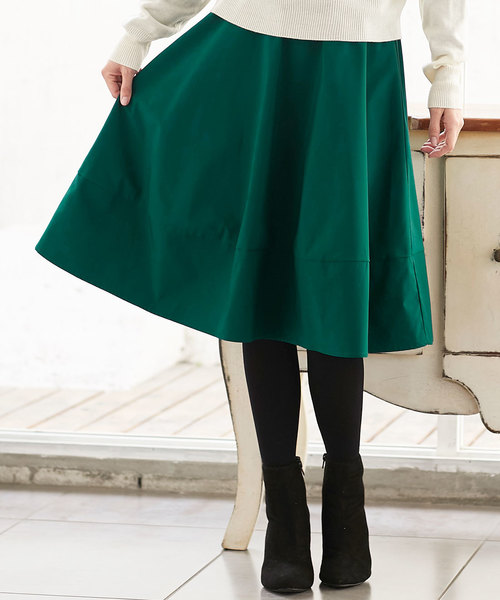 KOBE LETTUCE（コウベレタス）の「色×素材で大人際立つ！裾切り替えマットサテンバックウエストゴムハイウエストスカート/レディースボトムス/ひざ丈/ミディアム丈[M2057]神戸レタス（スカート・レディース・ピンク系その他/ベージュ系その他/グリーン/ブラック/ピンク/サックスブルー/イエロー/オレンジ・FREE）」の3枚目の写真