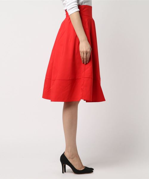 KOBE LETTUCE（コウベレタス）の「色×素材で大人際立つ！裾切り替えマットサテンバックウエストゴムハイウエストスカート/レディースボトムス/ひざ丈/ミディアム丈[M2057]神戸レタス（スカート・レディース・ピンク系その他/ベージュ系その他/グリーン/ブラック/ピンク/サックスブルー/イエロー/オレンジ・FREE）」の9枚目の写真