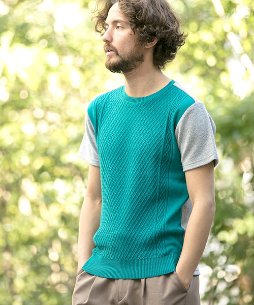CAMBIO（カンビオ）の「mt4808-Melange Pile×Knit Short Sleeve Pullover　プルオーバー（Tシャツ/カットソー・メンズ・ピンク系その他/ブラック/テラコッタ/エメラルド・M/S/L）」の4枚目の写真