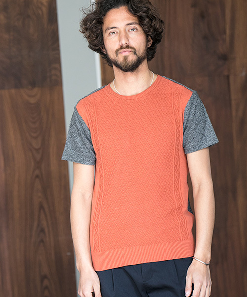 CAMBIO（カンビオ）の「mt4808-Melange Pile×Knit Short Sleeve Pullover　プルオーバー（Tシャツ/カットソー・メンズ・ピンク系その他/ブラック/テラコッタ/エメラルド・M/S/L）」の3枚目の写真