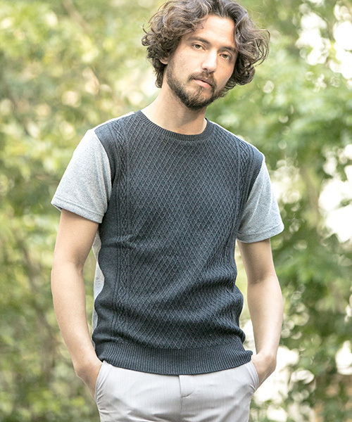 CAMBIO（カンビオ）の「mt4808-Melange Pile×Knit Short Sleeve Pullover　プルオーバー（Tシャツ/カットソー・メンズ・ピンク系その他/ブラック/テラコッタ/エメラルド・M/S/L）」の2枚目の写真