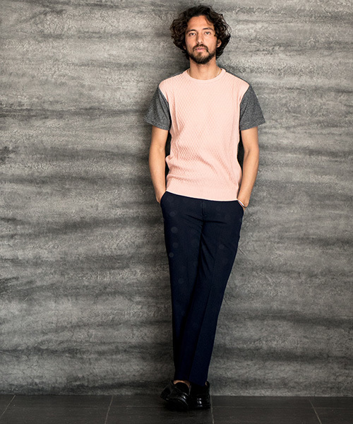 CAMBIO（カンビオ）の「mt4808-Melange Pile×Knit Short Sleeve Pullover　プルオーバー（Tシャツ/カットソー・メンズ・ピンク系その他/ブラック/テラコッタ/エメラルド・M/S/L）」の5枚目の写真