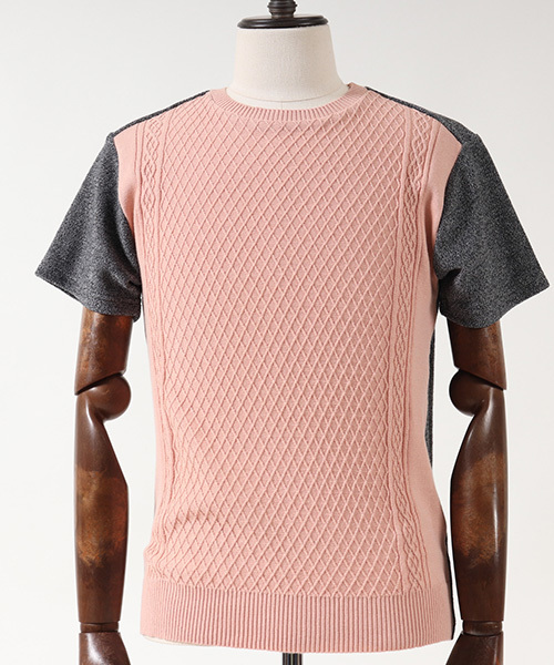 CAMBIO（カンビオ）の「mt4808-Melange Pile×Knit Short Sleeve Pullover　プルオーバー（Tシャツ/カットソー・メンズ・ピンク系その他/ブラック/テラコッタ/エメラルド・M/S/L）」の9枚目の写真