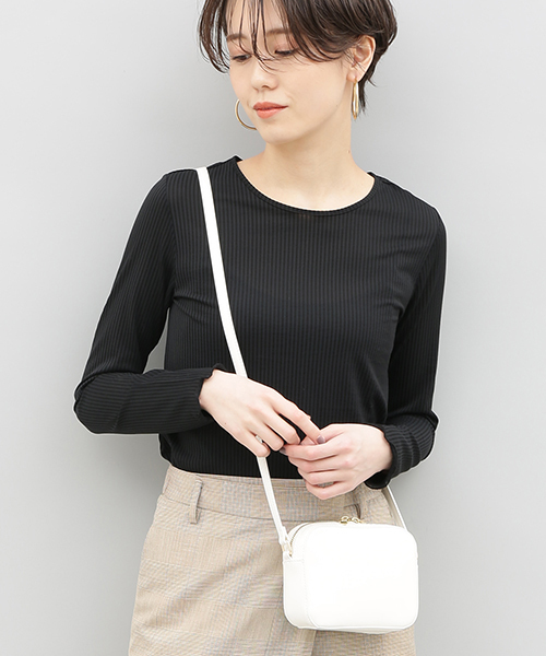 ADAM ET ROPE'（アダムエロペ）の「シアーストライプクルーネックプルオーバー（Tシャツ/カットソー・レディース・ブラック/ホワイト・FREE）」の2枚目の写真