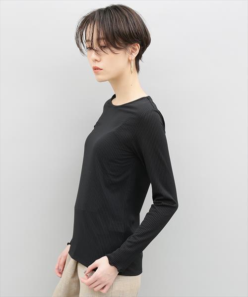 ADAM ET ROPE'（アダムエロペ）の「シアーストライプクルーネックプルオーバー（Tシャツ/カットソー・レディース・ブラック/ホワイト・FREE）」の7枚目の写真