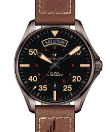 HAMILTON（ハミルトン）の「HAMILTON [ハミルトン] 腕時計 Khaki Pilot （カーキ パイロット） Day Date オート 自動巻き 42MM レザーベルト ブラック×ブラウン 10気圧防水（アナログ腕時計）」