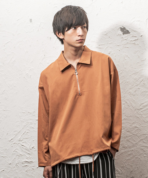 MinoriTY（マイノリティ）の「ＴＲハーフZIPシャツ ビッグシルエット アノラック（シャツ/ブラウス・メンズ・ブラック/ベージュ/ネイビー/グレー/ワイン・M/L）」の4枚目の写真